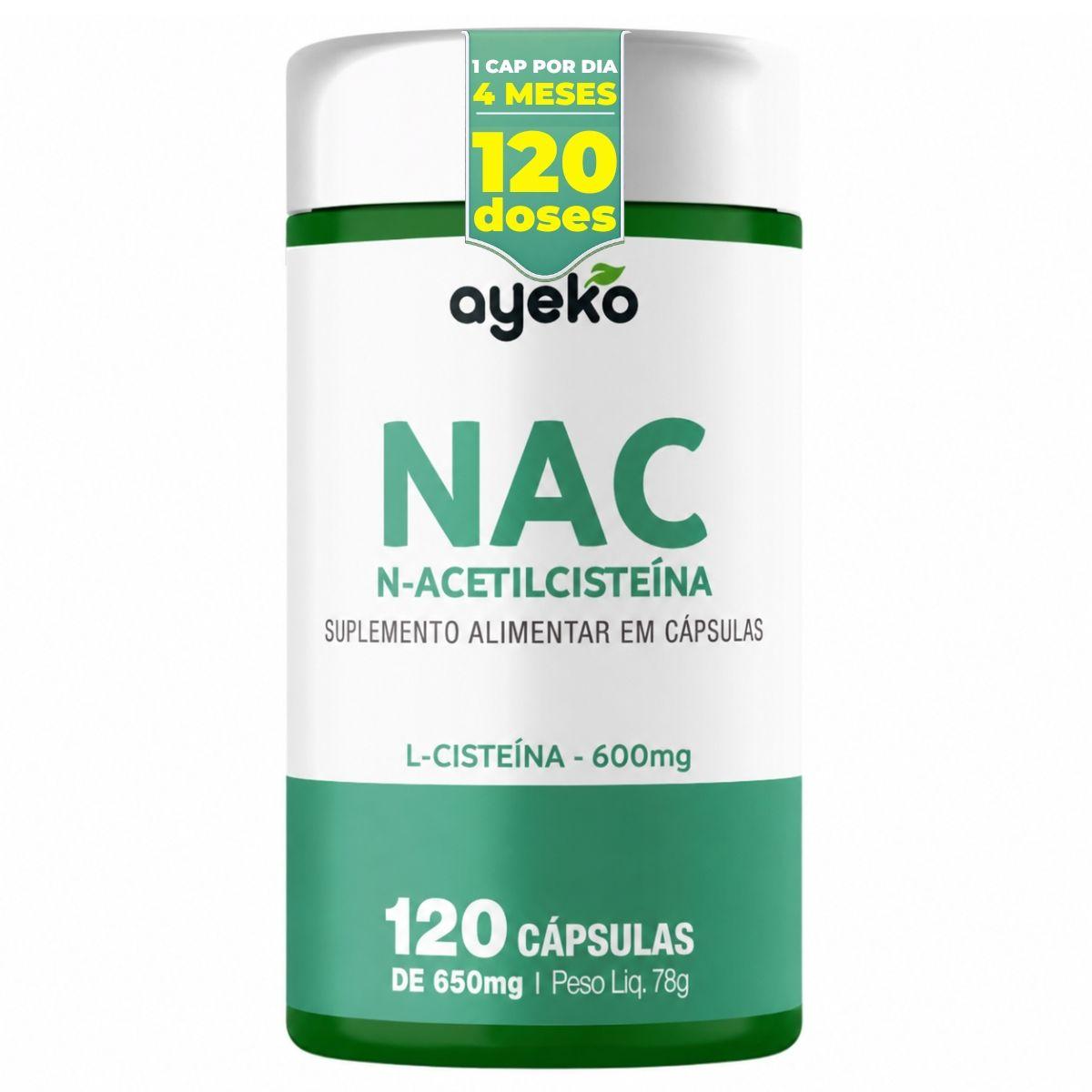 Nac 600mg Alta Concentração Em 1 Capsula 120 Capsulas Ayeko