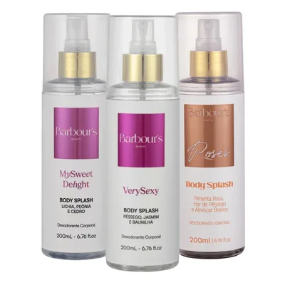 Kit 3 Body Splash Delight Very Sexy Roses 200ml Barbours - Barbours Beauty