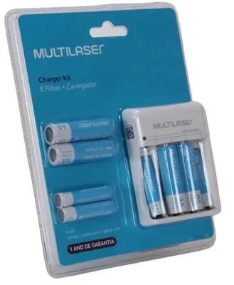 Kit Carregador de Pilhas + 8 Pilhas AA/AAA Recarregáveis - Multilaser