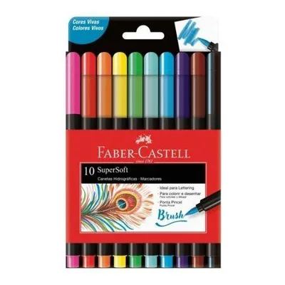 Caneta hidrográfica Supersoft Brush 10 cores 15.0710SOFT560191 - Faber-Castell