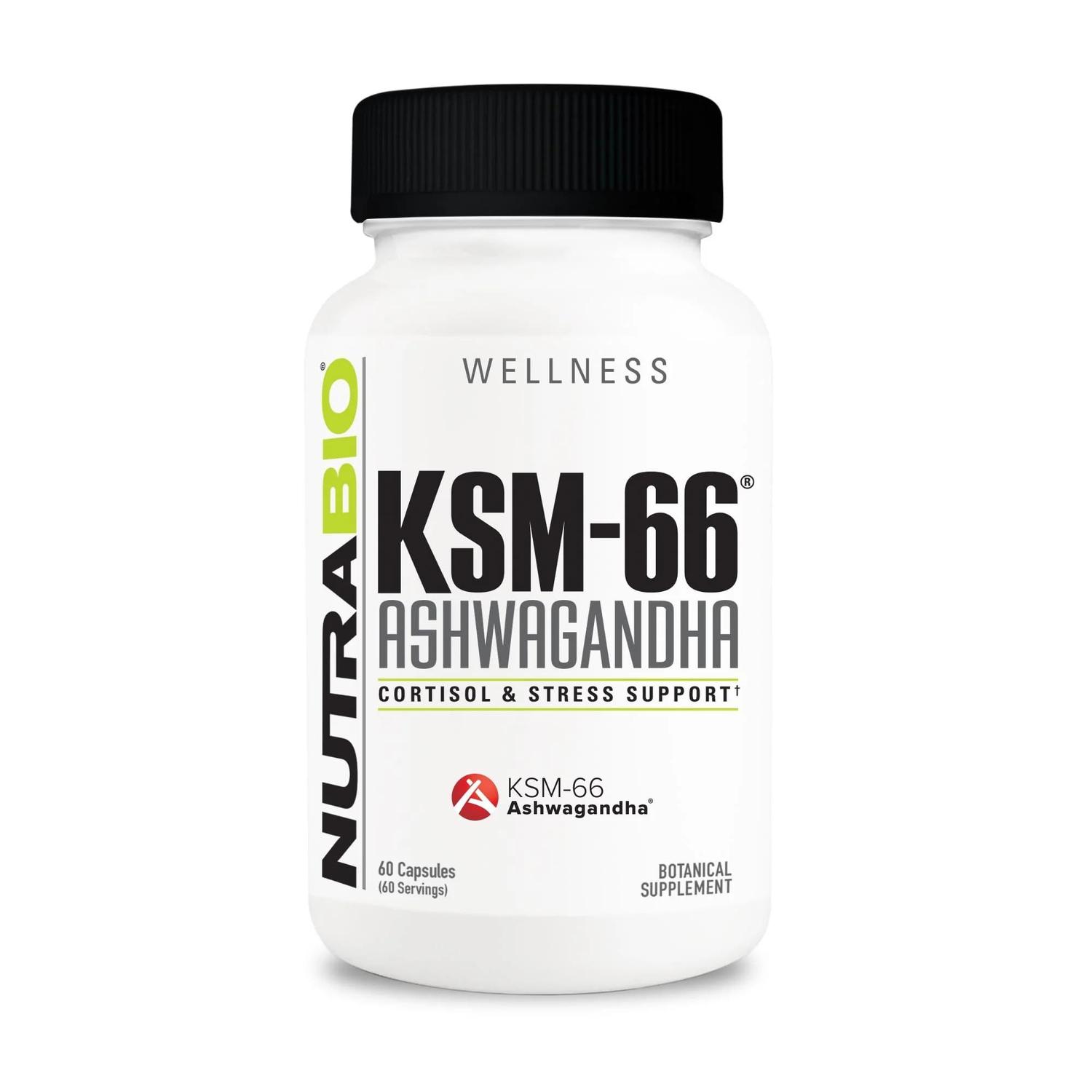 Suplemento de ervas NutraBio Ashwagandha KSM-66 600 mg 60 cápsulas