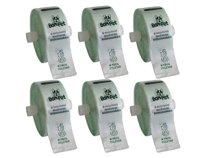 Caixa big c/ 6 bobinas saquinhos higiênicos biodegradáveis pega caca - Bom Pet