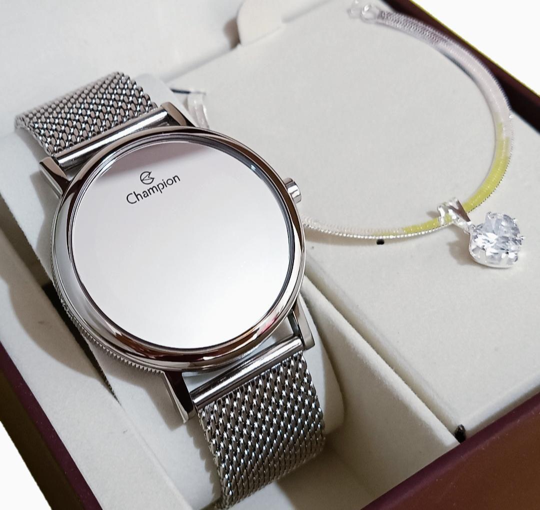 Relógio Feminino Champion Prata Digital Espelhado A Prova Dágua Original NF Pulseira CH40179S