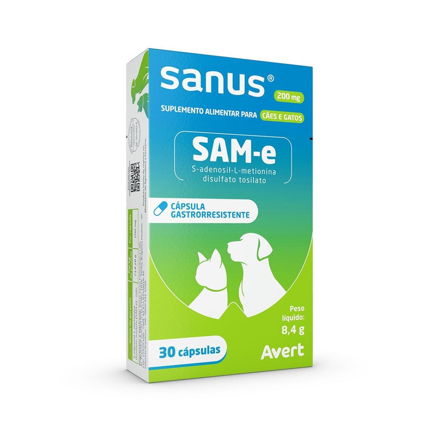 Sanus 200 mg 30 cápsulas Suplemento AVERT Pet