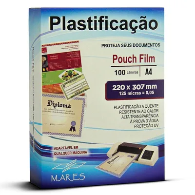 Plástico para plastificação Polaseal A4 220x307 - 100 folhas 0,05 - MARES