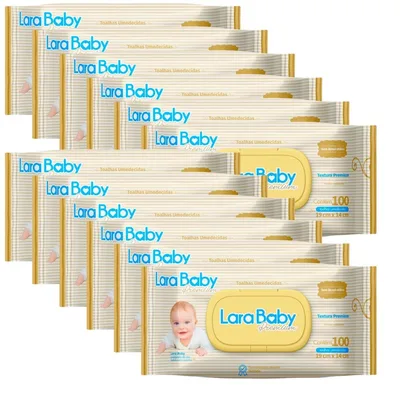 Kit Com 12 Toalha Umedecida Lara Baby Premium 100 Unidades Total 1200