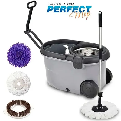 Esfregão Balde Perfect Mop Move - 3refis Com Roda E Alça