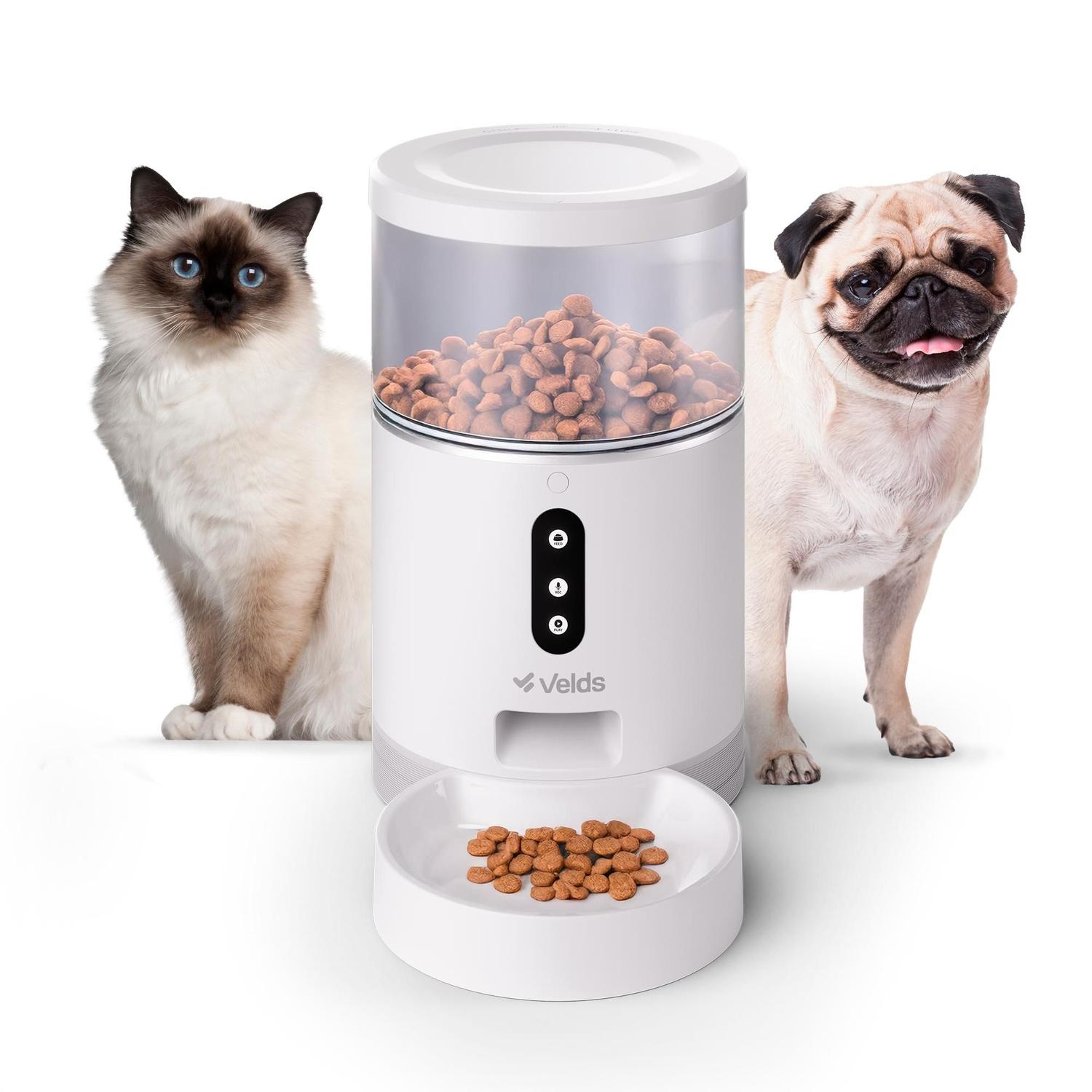 Comedouro Automático Ração Gatos E Cães Velds com App e Programação de Porções, Alimentador Inteligente 4L Branco