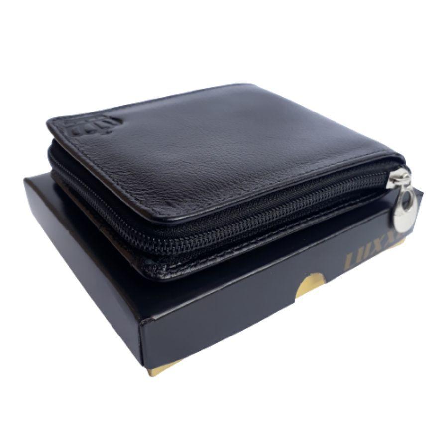 Carteira masculina de couro preta ziper porta documentos CNH - LUXXO