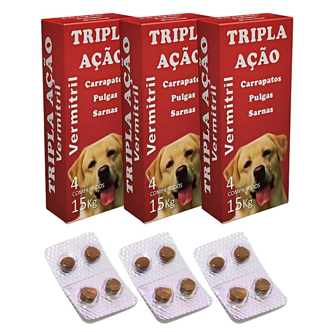 Anti Pulga Carrapato Verme e Sarna para Cães de até 15kg Com 12 Comprimidos Mastigáveis - Vila Flor