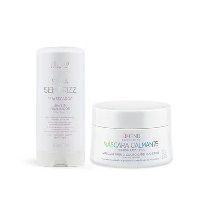 Kit Seca Sem Frizz e Máscara Calmante Para Couro Cabeludo Amend Essencial