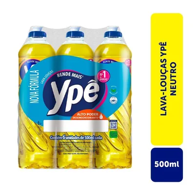 Detergente Lava Louças Ypê Com 6 Unidades Neutro 500ml