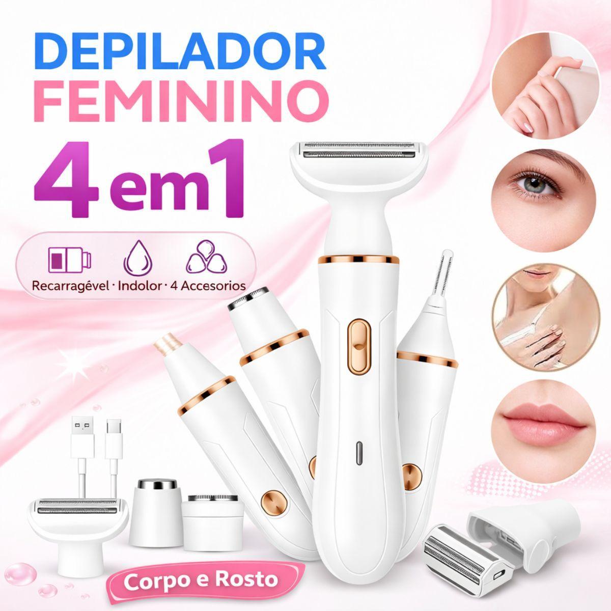 Aparador Elétrico Feminino 4 em 1 Portátil Para Pelos Corpo e Rosto - Depilador 4 em 1