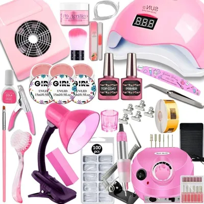 Kit Unhas Gel Alongamento Completo Lixadeira Elétrica Motor Porquinho Profissional Cabine Sun5 - oem