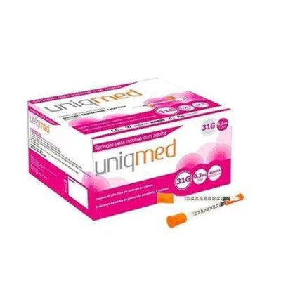 Seringa Para Insulina Uniqmed Com Agulha 31g 0,3ml (6x0,25mm) 100 Unidades