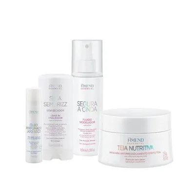 Kit Fluido Segura a Onda + Seca Sem Frizz + Máscara Nutritiva Efeito Teia + Óleo Jato Seco - Amend