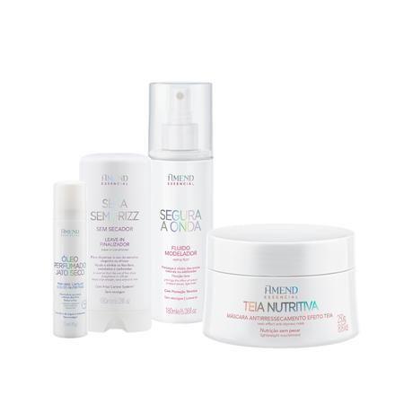 Kit Fluido Segura a Onda + Seca Sem Frizz + Máscara Nutritiva Efeito Teia + Óleo Jato Seco - Amend