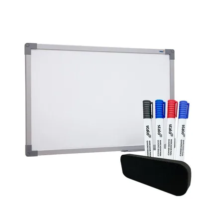 Quadro Branco 90x60 cm Lousa Com Moldura MDF alumínio soft com 4 canetas e apagador - Stalo