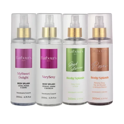 Kit 4 Body Splash Barbours Beauty 200ml Delight Very Sexy Roses Good Grace - Barbours Beauty