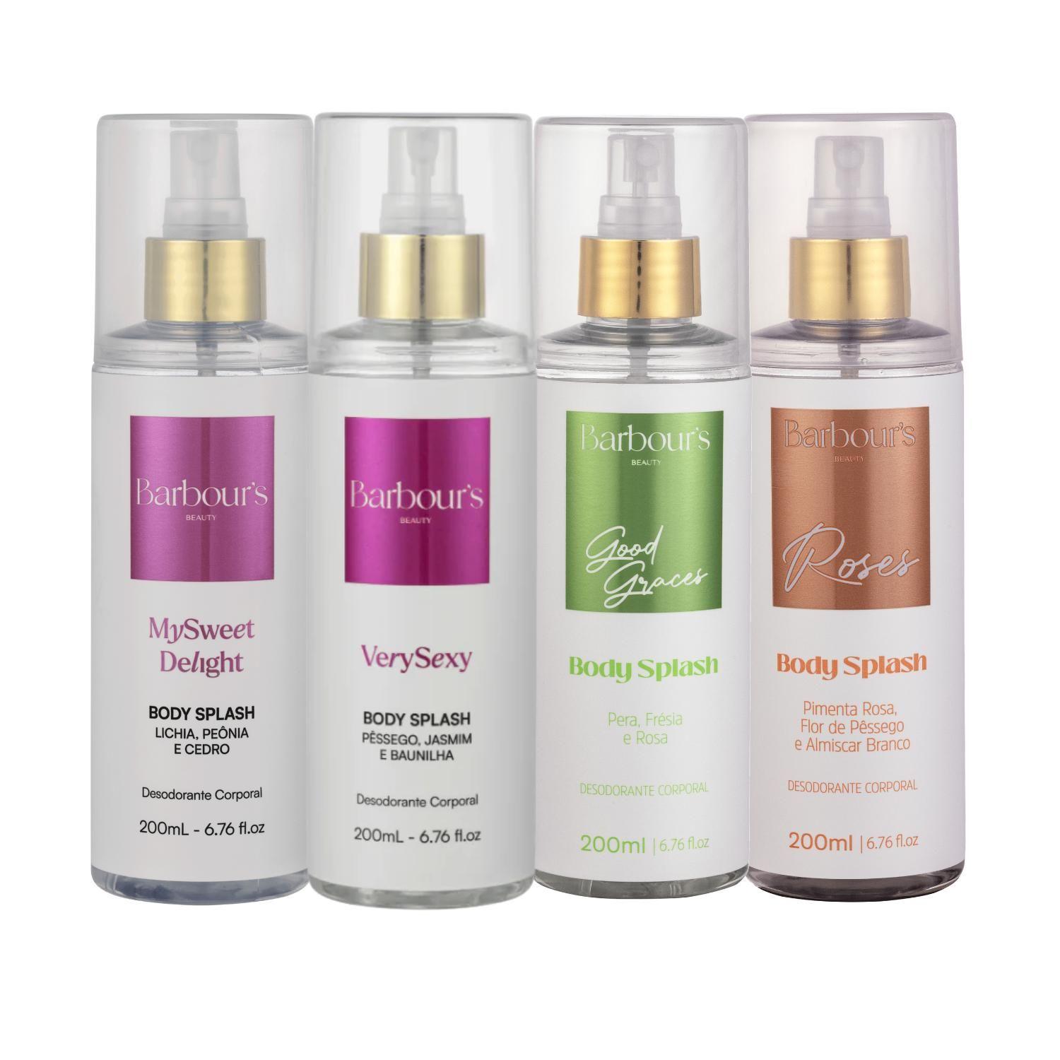 Kit 4 Body Splash Barbours Beauty 200ml Delight Very Sexy Roses Good Grace - Barbours Beauty