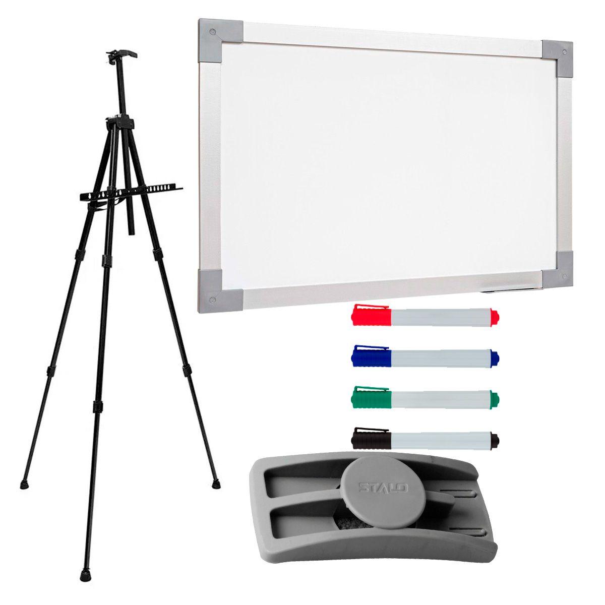 Quadro Branco 90x60 Com Tripé Acompanha Apagador E 4 Canetas - Stalo