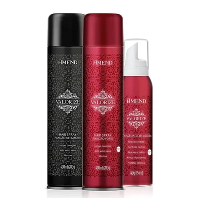 Kit Hair Spray Forte 400ml + Hair Spray Ultraforte 400ml + Mousse Modeladora Amend Valorize