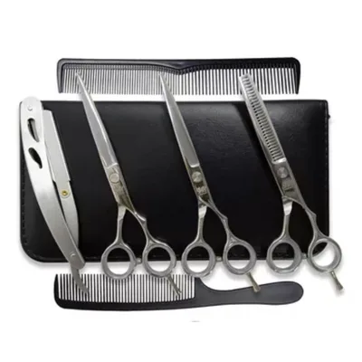 Kit 3 Tesoura Prata Fio Laser Fio Navalha Desfiadeira + Navalha + Estojo - Obopekal